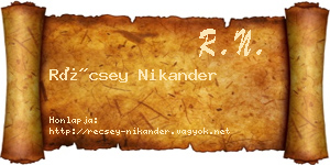 Récsey Nikander névjegykártya